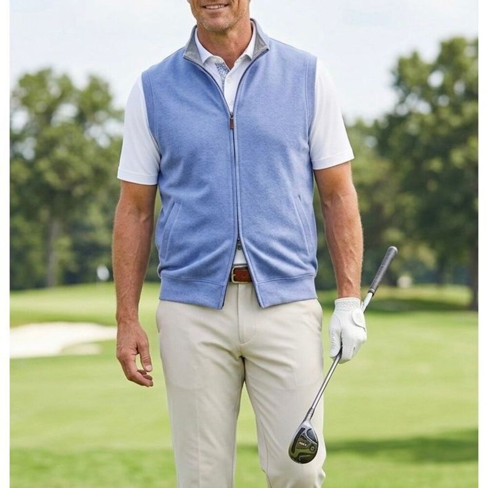 Peter Millar Men’s Vest‎ Golf Athleisure Full Zip Cotton Purple Large